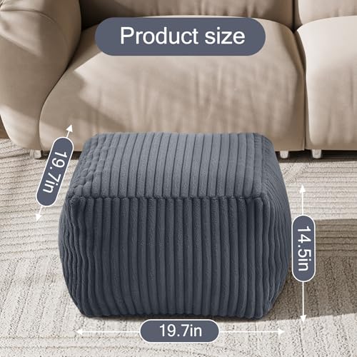 MeMoreCool Square Stuffed Pouf Ottoman Foot Rest, Stripe Furry Floor Pouf Foot Stool with Foam Chunk Filling, Soft Fluffy Stuffed Ottoman Footrest for Living Room, Faux Fur Grey - color: Ribbed Dark Grey