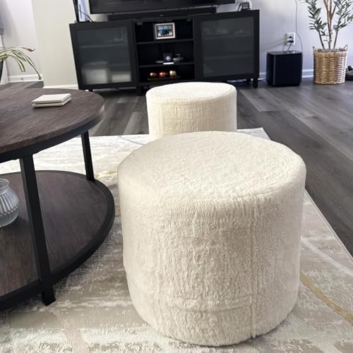 Tiita Round Stuffed Pouf Ottoman, Plush Poufs with Foam Chunk Filling, Foot Rest Stool for Living Room, Cream - color: Round Cream