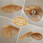 Rattan Pendant Light,16"(40cm) Boho Kitchen Island Light Fixtures, Wicker Small Chandelier,Brown Woven Coastal Hanging Lights for Bedroom/Living Room Hallway Restaurant Foyer - color: 16”scallop shape