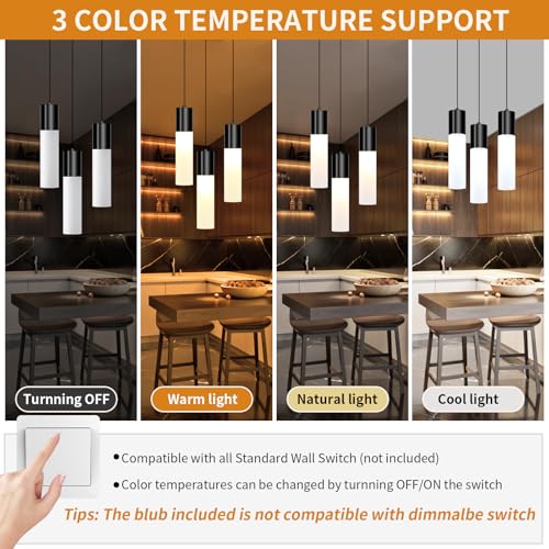 Cluster Black Pendant Lighting Fixture 3-Light Modern Hanging Dining Table Light with Milky White Lampshade LED Pendant Lights for Kitchen Island Dining Room Adjustable Height, 3000K-6000K - color: Black, size: 3-Light 1-Pack