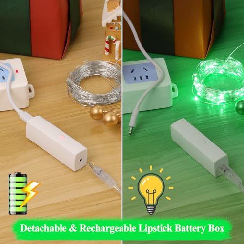 Lakumu 16FT(5M) Green Copper Wire Fairy Lights, Rechargeable Battery Operated String Lights with Timer & 8 Modes, Waterproof Twinkle Lights for St. Patrick's Day Bedroom Christmas Party Wedding Decor - color: Green, size: 16FT