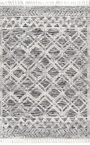 nuLOOM 4x6 Ansley Moroccan Tassel Area Rug, Grey, High-Low Textured Bohemian Design, Plush High Pile, Stain Resistant, For Bedroom, Living Room, Hallway, Entryway