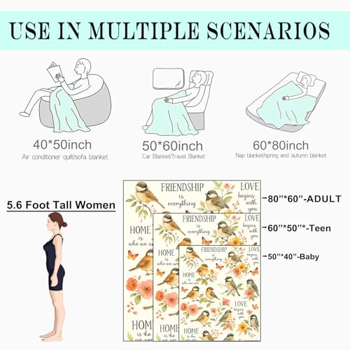 Inspirational Bird and Flower Fleece Blanket,40x50in,Watercolor Style Quotes Throw Blankets,Soft Cozy Lightweight, Ideal for Bed Living Room Home Decor,Women Friends Gifts - color: Birds, size: 40x50 Inch