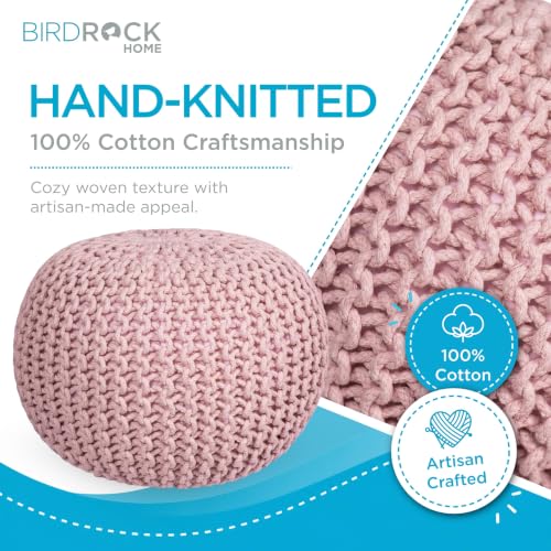 BIRDROCK HOME Round Pouf Ottoman Foot Rest - 18.5”x18.5”x15” Boho Compact Comfortable Soft Cotton Braided Foot Stool with Bean Bag Filling for Living Room, Bedroom, or Nursery (Dusty Rose) - color: Dusty Rose