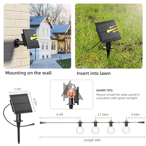 Kawaya Outdoor Solar String Lights, IP65 Waterproof Shatterproof Edison Hanging Lights with USB-Charging LED Solar Patio Light for Yard Fence Porch Camping Party and Garden Decor - size: 50FT-New