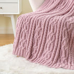 Battilo Pink Throw Blanket for Couch, Cable Knit Blanket, Soft Chenille Throw Blanket, Cozy Warm Blankets for Girls Daughter Women Gifts for Mom, 51"x67", Blush - color: Blush