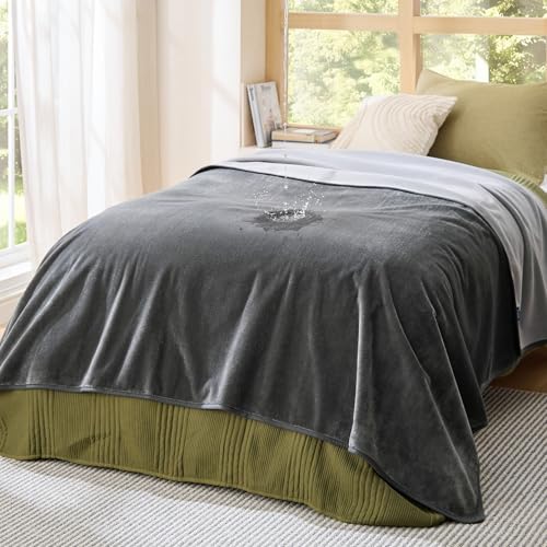 Bedsure Waterproof Blanket for Bed Twin Size 60"x80"- Soft Flannel Fleece Couch Cover Throw Blanket for Large Dogs Pet Leakproof Protector for for Camping, Travel, Grey - color: Grey, size: Twin(60x80")