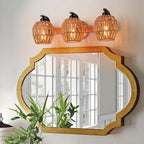 3-Light Rattan Vanity Light Fixtures,Bathroom Lighting Fixtures Over Mirror,Rustic Rattan Lampshade Wood Wall Light Boho Vanity Light Farmhouse Wall Sconces for Kitchen Stairs Bedroom - color: Drum shade