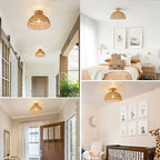 2 Packs Boho Light Rattan Chandelier Ceiling Lighting Fixtures,Boho Lamp Shade Flush Mount Ceiling Light Hand-Woven Small Chandelier for Hallway Bedroom Kitchen Nursery Lights - color: Brown-Ceiling light (2 sets)