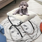 15" Foldable Foot Stool Ottoman with Metal Frame - Washable Faux Fur Beige Upholstered Indoor/Outdoor Footrest for Living Room, Bedroom, Patio - Space-Saving Compact Design - color: Fleece-beige