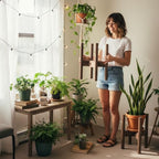 Adjustable Plant Stand, Antique Brush Brown (Pot & Plant Not Included) | Solid Acacia Wood, Mid-Century Modern, Stainless Steel Screws, Fit 8-12" Pot - color: Antique Brush Brown
