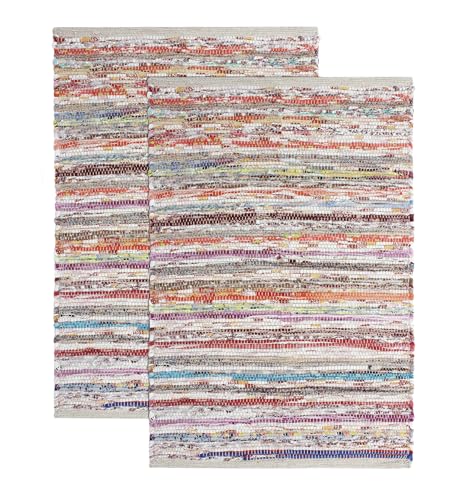 COTTON CRAFT Cotton Chindi Rag Rug - 2 Pack - Boho Farmhouse Rustic Area Accent Throw Rug - Handwoven Reversible Natural Recycled Yarn - Living Room Den Study Home Décor Gift -20 x 32 in - Multi Color - color: Multi Color - 2 Pack, size: 1'8" x 2'8" (Rect