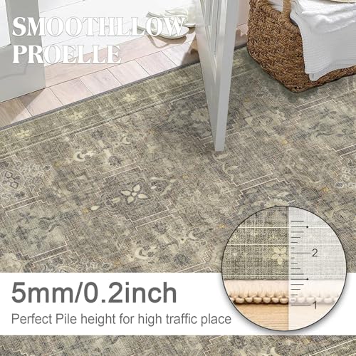 5x7 Rugs for Living Room Persian Floral Boho Area Rug,Carpet for Bedroom Machine Washable Non-Slip Large Rug,Low Pile Dining Room Rugs for Under Table - color: Light Green/Beige, size: 5'x7'