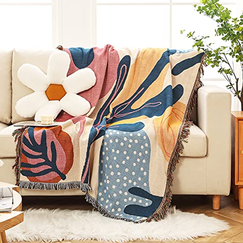 LumiSyne Double-Sided Cotton Woven Throw Blanket with Tassel Jungle Bohemian Style Tapestry Shawl Multi-Function Decorative Throws for Sofa Bed Armchair Camping Blanket Tablecloth Carpet 160x130cm - color: Fantasy