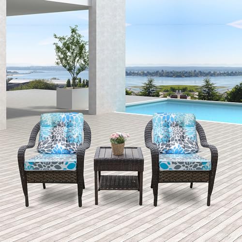 JMGBird Outdoor Chair Cushions Set - 19"x19" Deep Seat & Back Cushions, Water-Resistant Tufted Pillows for Patio Furniture - color: Light Blue With White, size: 19"×19"