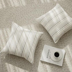 Set of 2 Multicolor Candlewick Striped Boho Throw Pillow Covers, Textured Cotton-Linen Woven Pillow Covers for Couch and Bed - 18"x18", Cream