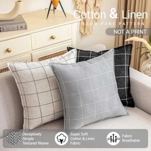 CARRIE HOME Grey Couch Throw Pillows 18x18, Gray and White Plaid Pillow Covers 18x18 Set of 2, Modern Farmhouse Boho Bedroom Decor Linen Checkered Pillow Cover 18 x 18 - color: Gray & White Plaid Set of 2, size: 18" x 18" (Pack of 2)