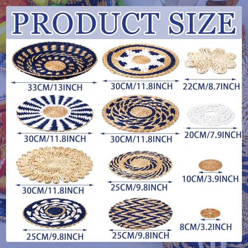 Xuhal 15 Pcs Boho Wall Basket Decor Handcrafted Seagrass Woven Wall Basket Rustic Round Woven Hanging Art for Home Farmhouse Kitchen Table Living Room(Blue Classic Style) - style: Blue Classic Style