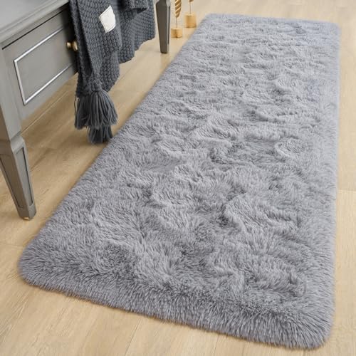 DETUM Grey Runner Rug 2X6 Gray Rug for Bedroom Kitchen Bedside Hallyway Entryway Grey Runners Super Soft and Fluffy Carpets Washable Kids and Pets Friendly - color: Grey, size: 2 x 6 feet