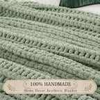 Battilo Chunky Knit Throw Blanket for Couch, Hand Made Chenille Throw Blanket, Super Soft Warm Cozy Sage Green Blanket for Bed, Sofa, Living Room, 50"x60" - color: Sage Green