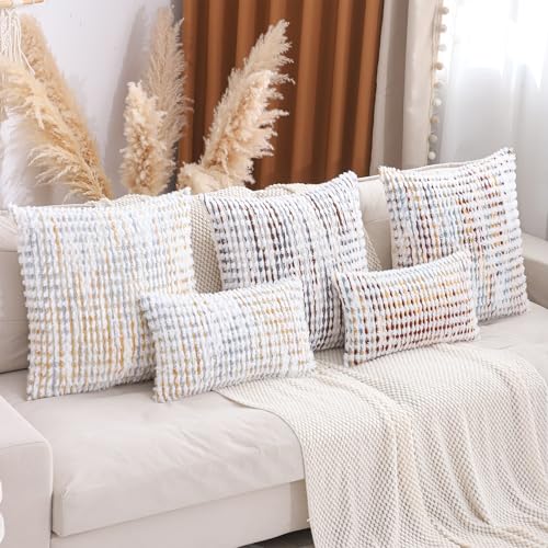 LUOYEHK Boho Throw Pillow Covers 26x26 Inch Set of 2 Chenille Tufted Pillowcase Farmhouse Neutral Cushion Covers for Couch Sofa Bed Living Room, Brown White - color: Brown White, size: 26" x 26" (Pack of 2)