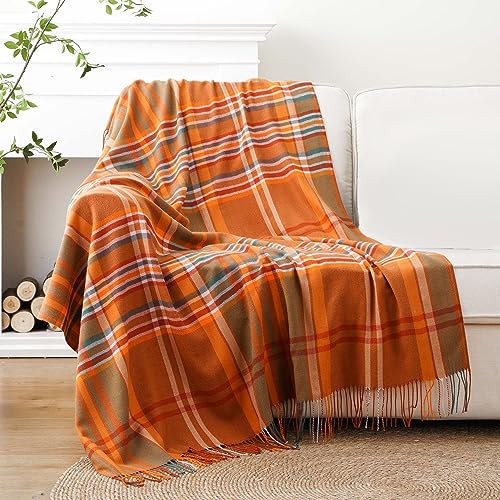 BATTILO HOME Orange Plaid Throw Blanket for Couch - Fall Throw Blanket - Lightweight Buffalo Plaid Blanket Throw Checkered Blanket for Bed, Sofa, Chair,Home Decor, Fall Decor - color: Orange Plaid