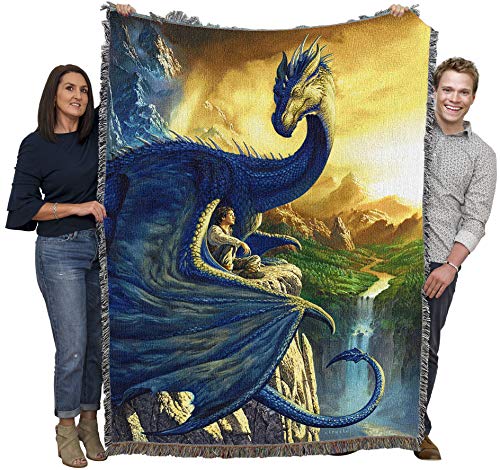 Pure Country Weavers Blue Dragon Blanket by Ciruelo - Gift Fantasy Tapestry Throw Woven from Cotton - Made in the USA (72x54) - color: Blue Dragon