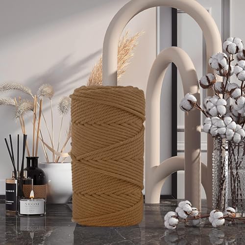 Macrame Cotton Cord 6mm x 109 Yards, ZUEXT 100% Natural Handmade Colorful 4 Strands Twisted Braided Cotton Rope for Wall Hanging Plant Hangers Gift Wrapping Tapestry DIY Crafts (100m, Caramel) - color: Caramel, style: 6mm x 100m