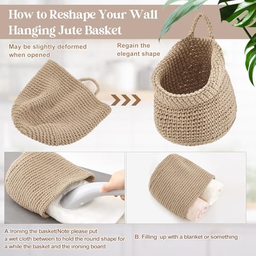 Honeydak Boho Decor Hanging Wall Baskets for Kitchen 3 Pack Teardrop Baskets with Hooks Storage Fruit Onion Vegetable Potato for Home 3 Sizes(Light Linen,Barrel,Cotton Rope) - color: Linen, size: Cotton Rope, style: Barrel