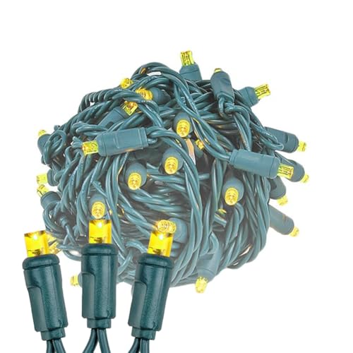 Novelty Lights 25ft 50 LED Yellow Christmas Lights Outdoor/Indoor, 6" Spacing, Green Wire String Lights for Festive Xmas Lighting, IP55, UL Listed, Dimmable, Connectable - color: Yellow