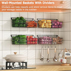 4 Pack EXTRA LARGE Hanging Wall Mount Storage Baskets With Divider, Metal Wire Basket With 4 Strong Adhesive Hooks +5 S Hooks,Organizing Wall Shelf for Home Kitchen Bathroom Pantry Garage RV, Black - size: 16.14''L x 6.06''Wx 5.91'' H- With Divider-4Pack