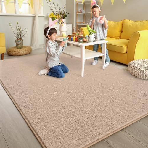 Pettop 4x6 ft Beige Area Rugs for Bedroom Living Room, Washable Memory Foam Indoor Carpet, Modern Aesthetic Minimalist Non Slip Soft Comfy Carpet for Boys Girls Dorm Home Decor - color: Beige, size: 4' X 6' (Rectangular)