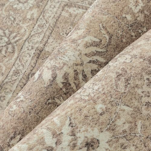 PureCozy 2x3 Area Rug Brown Washable Entryway Vintage Carpet Door Mat Small Non Slip Stain Soft Resistant Low Pile Thin Boho Accent Indoor Throw Rug for Kitchen Bathroom Entrance Bedroom - color: Oriental Brown, size: 2' x 3' (Rectangular)