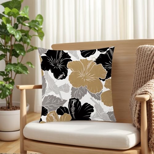 COMMINY Brown Black Pillow Covers 16x16 Set of 6, Daisy Flower Throw Pillow Cover Case Rustic Square Cushion Cover for Sofa Bedroom Living Room Farmhouse Home Decor - color: Brown Black Grey, size: 16" x 16" (Pack of 6)