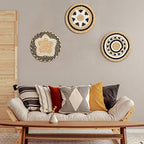 Glenmal 3 Pcs Boho Wall Basket Decor Decorative Bulrush Woven Basket Wall Decor Art Farmhouse Handmade Hanging Baskets with African Design for Living Room Display Table Settings Kitchen Home(Vivid) - style: Vivid