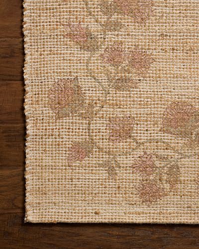 Loloi Chris Loves Julia Rue Collection RUE-05 Natural/Multi 7'-6" x 9'-6" Area Rug Jute Neutral Floral Living Room Bedroom Rug - color: Natural / Multi, size: 7'6" x 9'6" (Rectangular)
