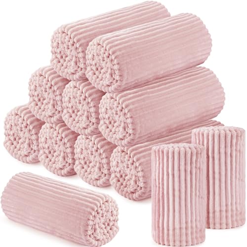 Buryeah 12 Pcs Flannel Throw Blanket Bulk 50 x 60 in Sleepover Blanket Outdoor Wedding Throw Lightweight, Oeko-tex Standard 100 Certified for Sofa Homeless Gifts (Light Pink) - color: Light Pink