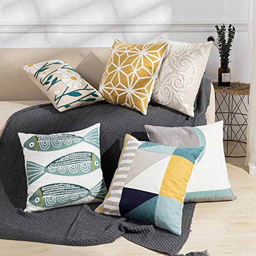 vctops Embroidery Cotton Decorative Throw Pillow Cover Boho Geometric Pattern Cushion Cover for Couch Sofa Bed (Yellow D,18"x18") - color: Yellow D, size: 18" x 18" (Pack of 1)