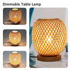 Capslpad Dimmable Rattan Table Lamp - Bamboo Woven Handmade Boho Beside Light, Small Wicker Desktop Nightstand Accent for Kids Living Room, Bedroom, Dorm Decor