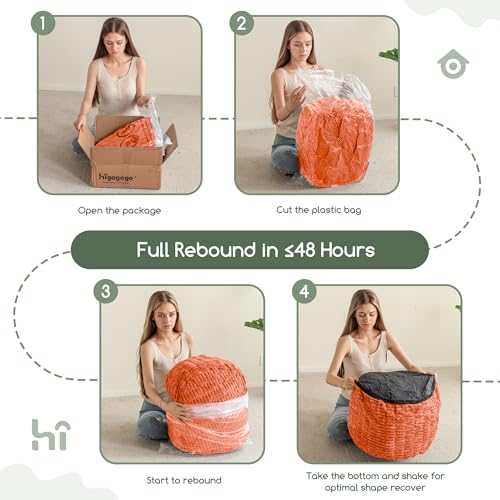 HIGOGOGO Pouf Ottoman Stuffed Round Modern Foam Filled Foot Rest Poufs for Living Room Chair Decorative 20 X 15 Inches Boho Relax Stool for Wedding Christmas Party, Coral Orange - color: Coral Orange, size: 20"D x 20"W x 15"H