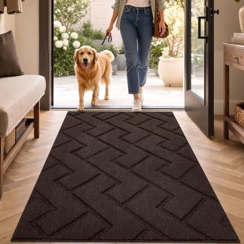 hicorfe Indoor Door Mat,Non Slip Door Mats,32"x48" Front Back Door Mat Rubber Backing,Absorbent Resist Dirt Entrance Inside Floor Mats for Entryway Washable Low-Profile(Coffee) - color: Coffee, size: 48" x 32" (Rectangular)
