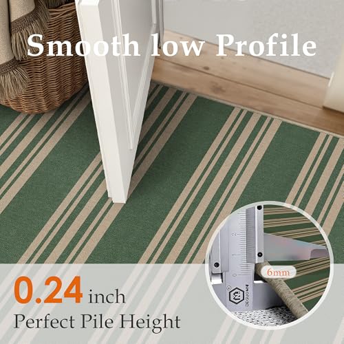 PureCozy Striped Easy Jute Rug 3x5 Green Entryway Carpet Washable Non Slip Office Door Mat Farmhouse Neutral Non Shedding Small Indoor Outdoor Rug for Bathroom Kitchen Bedroom Living Room - color: Green/Striped, size: 3' x 5' (Rectangular)
