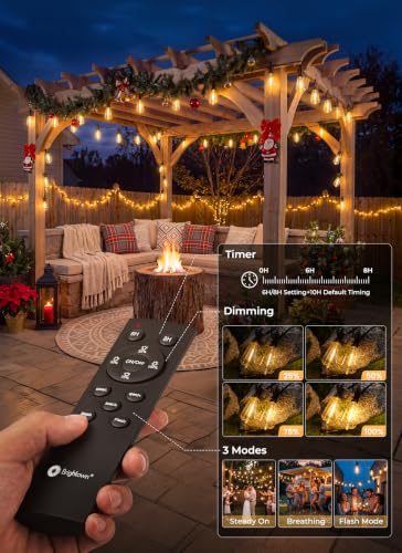 Brightown 52FT Solar String Lights Outdoor Waterproof, Patio Lights with Remote & Timer, USB/Solar Powered Dimmable Outdoor Lights, 15+1 LED Bulbs for Backyard Garden Camping Party - 26Hrs Runtime - size: 52FT(15 Sockets)