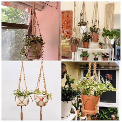 2Pcs Macrame Plant Hangers for Indoor Outdoor, Hanging Net Plant Basket with Wood Bead, Decorative Flower Pot Holders with 2Pcs S Hooks for Boho Home Decor, Random Color, 1100x20-33x20-33mm - color: Random Color