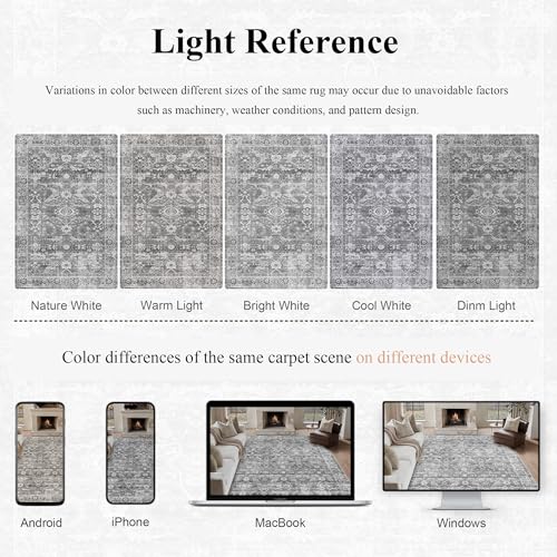 Grey Vintage Washable Runner Rugs for Hallway Kitchen Boho Laundry Rug Low Pile Non-Slip Retro Distressed Accent Throw Carpet for Entryway Bathroom Bedroom - color: Grey, size: 2'*6'(Runner)