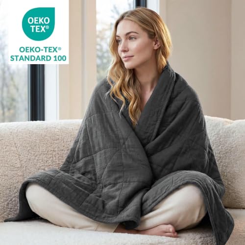 Exclusivo Mezcla 100% Cotton Muslin Throw Blanket for Couch, 4-Layer Moisture-Wicking and Breathable Ultra Soft Gauze Blanket for Spring Summer, 50"x60", Dark Grey - color: Dark Grey, size: Throw (50"x60")
