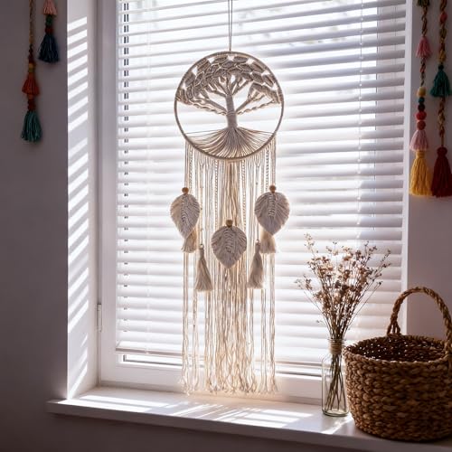 Macrame Wall Hanging Dream Catcher Tree of Life Boho Wall Art, Handwoven Cotton Spring Home Decor for Bedroom Nursery Living Room Dorm, Ideal Mother's Day Housewarming Gift for Women Teens Adults, 39"x12" - color: 01-Tree of Life