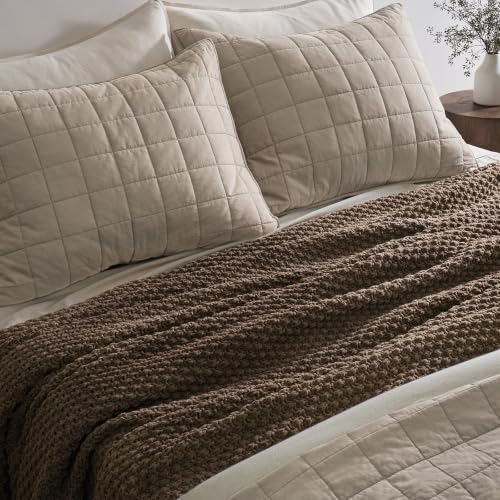 EVERGRACEHOME Chunky Chenille Knit Throw Blanket for Couch, Soft Luxurious Oversized Queen Moss Stitch Blanket for Bed, Cozy Farmhouse Knitted Throw for Sofa, Cocoa Brown, 90" x 90" - color: Cocoa Brown, size: 90" X 90"