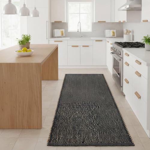 Charcoal Gray 2X6 Jute Rug Braided Construction - Farmhouse Woven Carpet - Mid-Century Modern Floor Covering for Hallways and Kitchen, Runner 2' x 6' - color: Charcoal, size: 2' x 6'