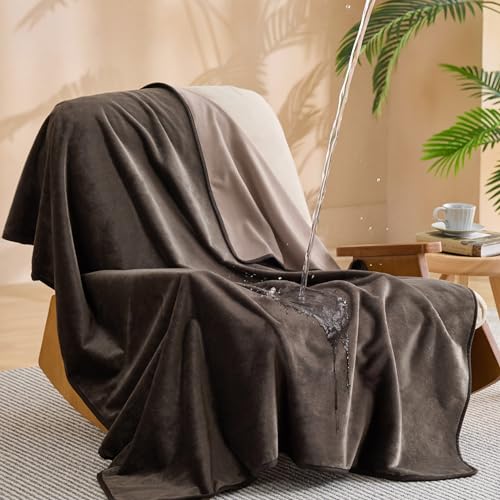Bedsure Waterproof Blanket for Couch - Soft Flannel Fleece Couch Cover Throw Blanket for Large Dogs Pet Leakproof, Protector for Camping, Travel, 50"x60", Coffee Brown - color: Coffee Brown, size: XL(50x60")